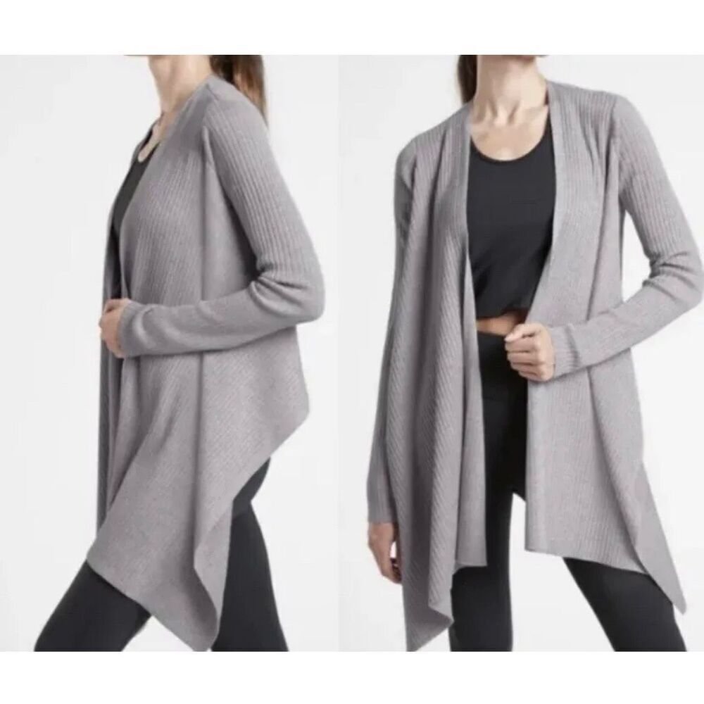 Athleta Solstice Wrap Gray Merino Wool cardigan Sweater Small
